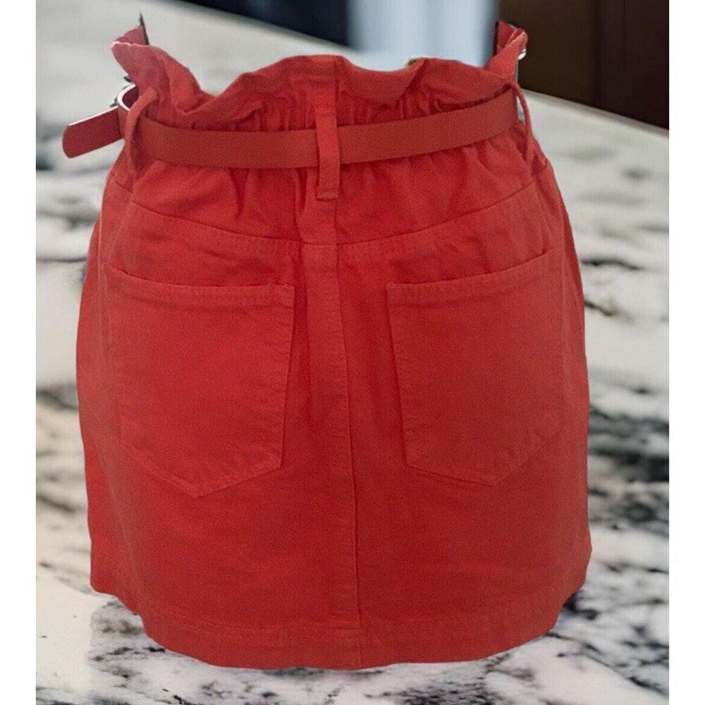 Forever 21 Womens Denim Skirt Size S Coral Belted Front Zip Pockets